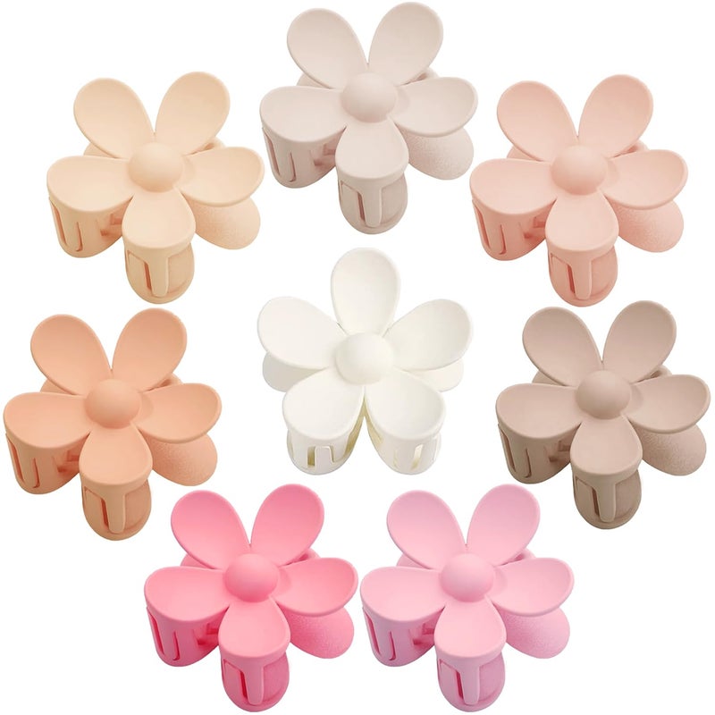 JANFUN Flower Hair Clips 8PCS, Large Claw Clips for Women Girls Thick Thin Hair, Strong Hold Nonslip Big Dasiy Jaw Clamps Matte Hair Accessories 8 Colors - Image 1